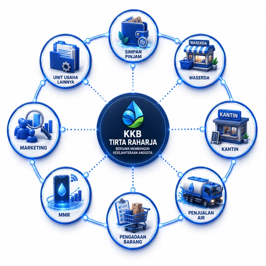 Diagram ekosistem unit usaha KKB Tirta Raharja